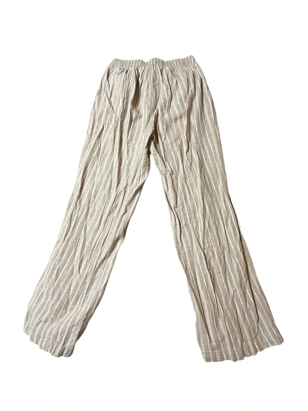 Briggs S Linen Blend Wide Leg Striped Pants Tan Beige Coastal Grandma Boho